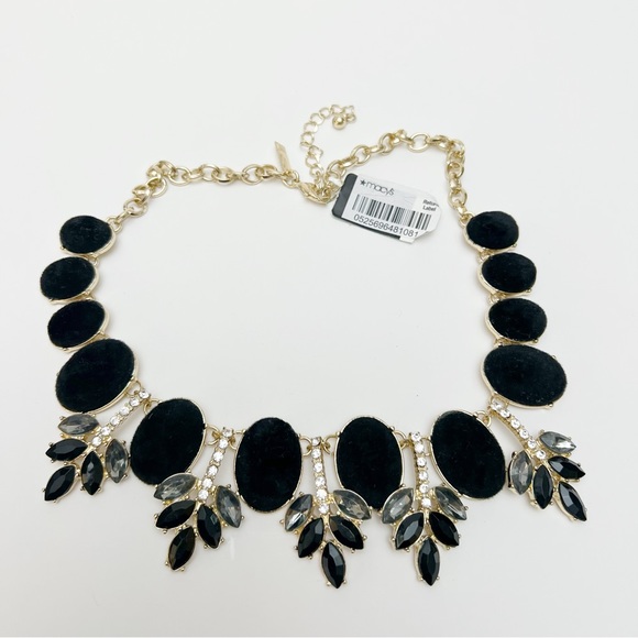 INC International Concepts Black Velvet Crystal Leaf Collar Statement Necklace - Picture 2 of 4